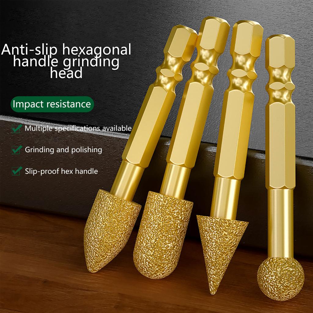 Sześciokątny trzpień Diamentowa główka szlifierska do precyzyjnego dłutowania Bit na szkle Stali nierdzewnej Kamieniu do narzędzia obrotowego