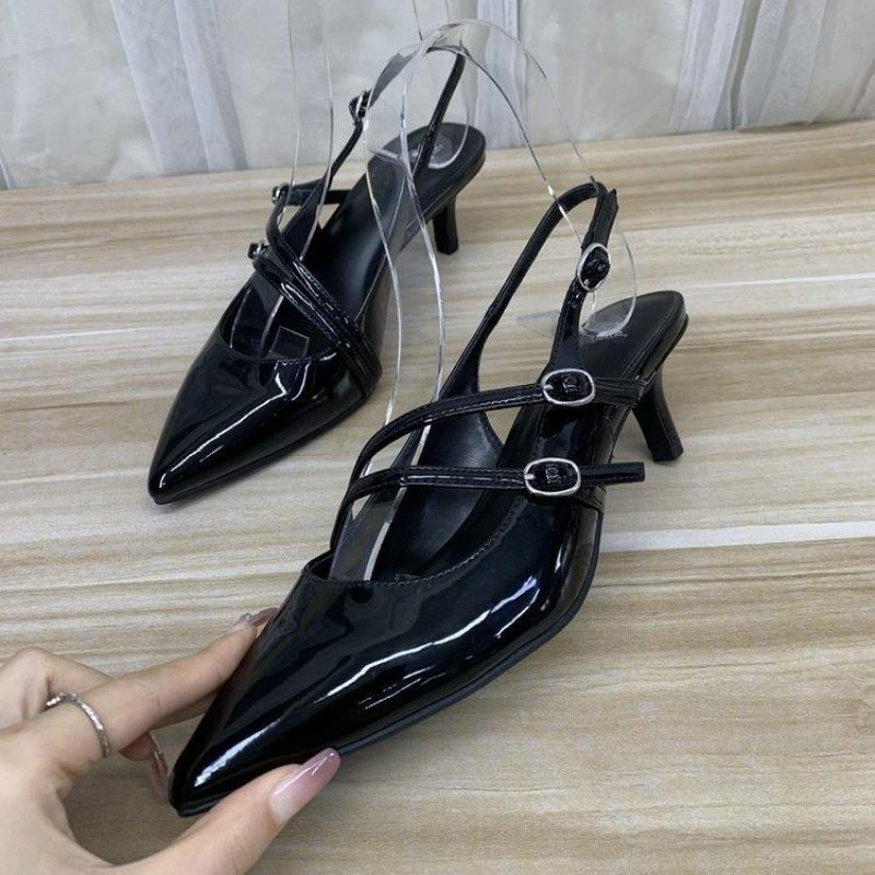Designer Pointed Toe Shallow Mouth New High-heeled Shoes Summer Elegant Buckle Decorated Stiletto Black Women's Shoes