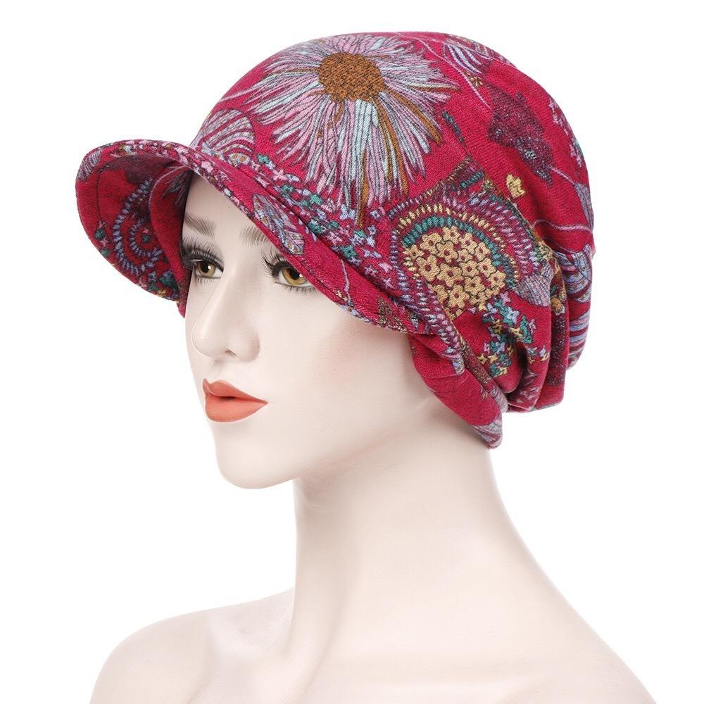 Print Design Hair Loss Cap Comfortable Visor Cap Slouch Design Chemo Caps  Head Scarf