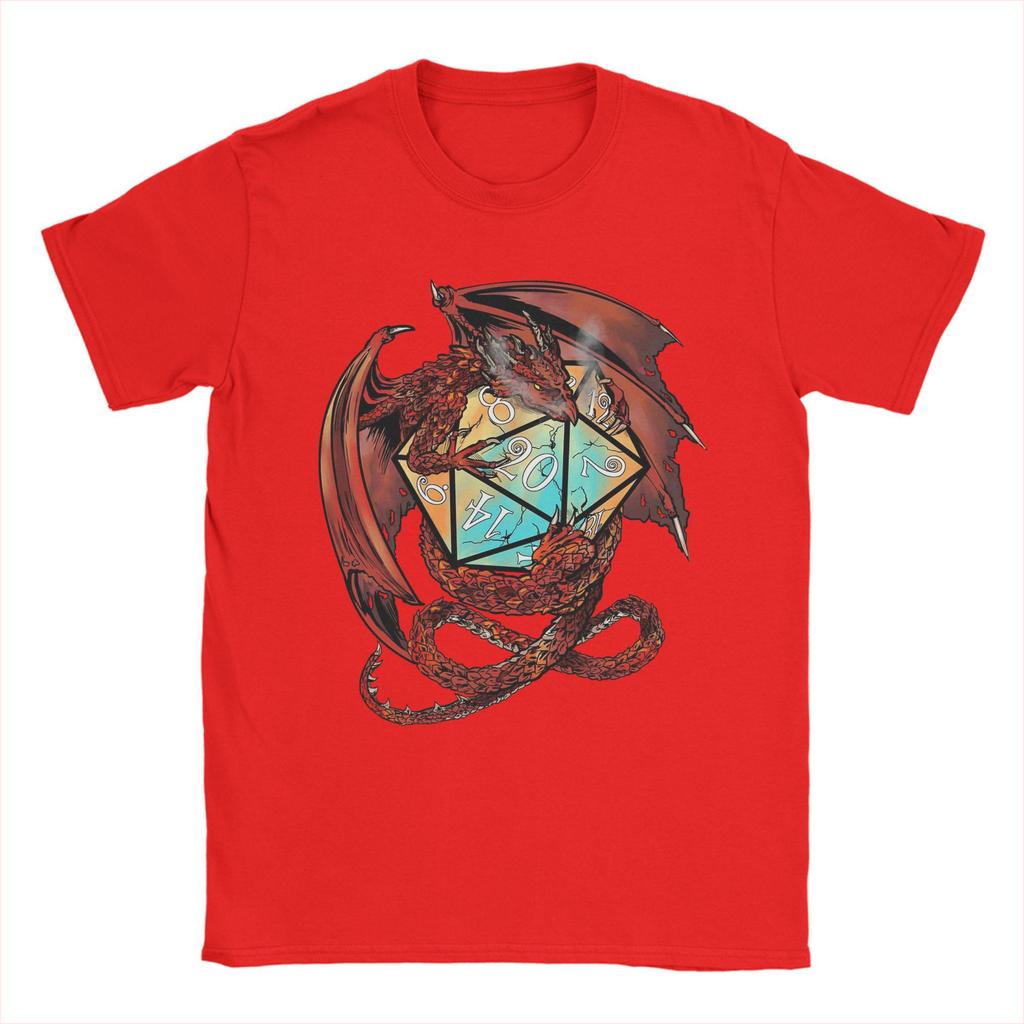 Red Dungeon Dragon DnD Dice T Shirt Men's  Pure Cotton Leisure T-Shirt Round Neck  Tee Shirt Short Sleeve Clothes Plus Size