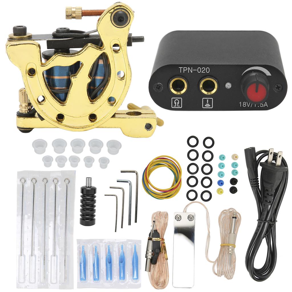 Coil Tattoo Machine Set Power Supply Clip Cord Foot Pedal Needle Grommet Novice Tattoo Kit