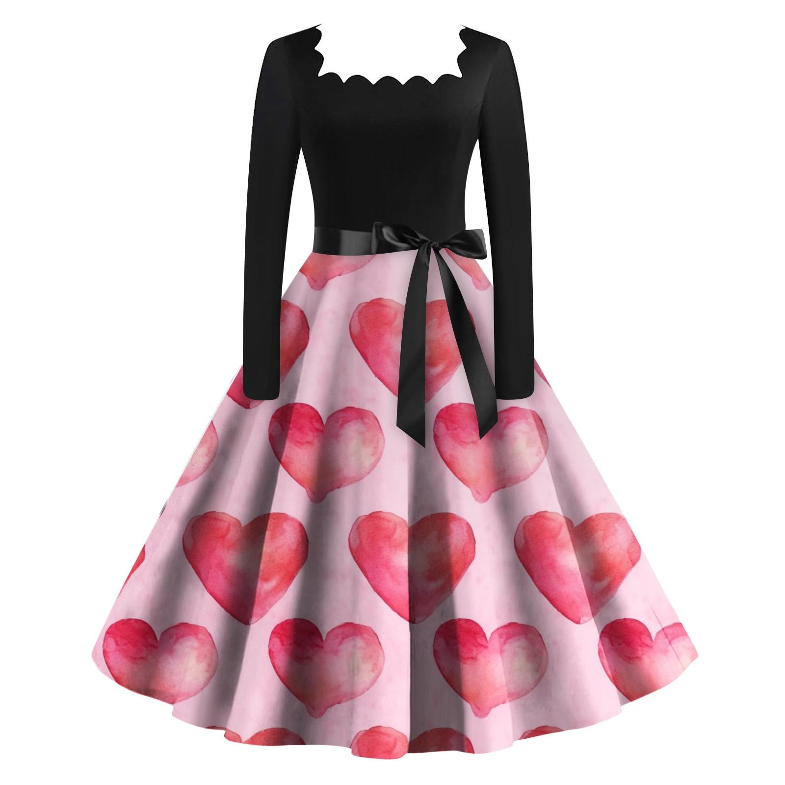 Женское винтажное классическое платье с длинным рукавом и принтом ко Дню святого Валентина — фото 12