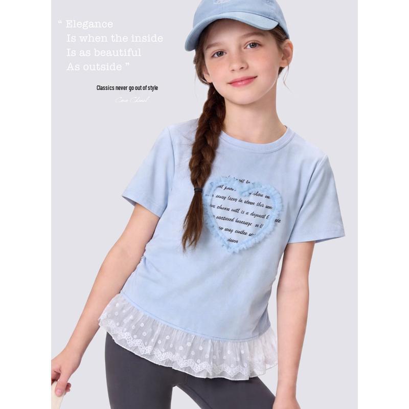Girls' 2026 Summer Short-Sleeve T-Shirt - Fashionable, Stylish & Lightweight Top for Big Kids & Teens