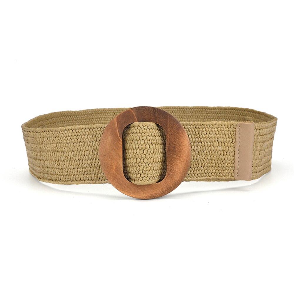 

Женский ремень, эластичный тканый широкий пояс из полипропилена, с круглой пряжкой из дерева, в этническом стиле, в сочетании с ремнем для пальто и юбки 90cm