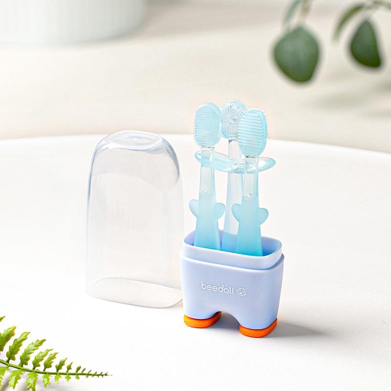 

3-in-1 silicone baby toothbrush Baby newborn teether baby decidary tooth brush tongue coating cleaning brush molar stick синій