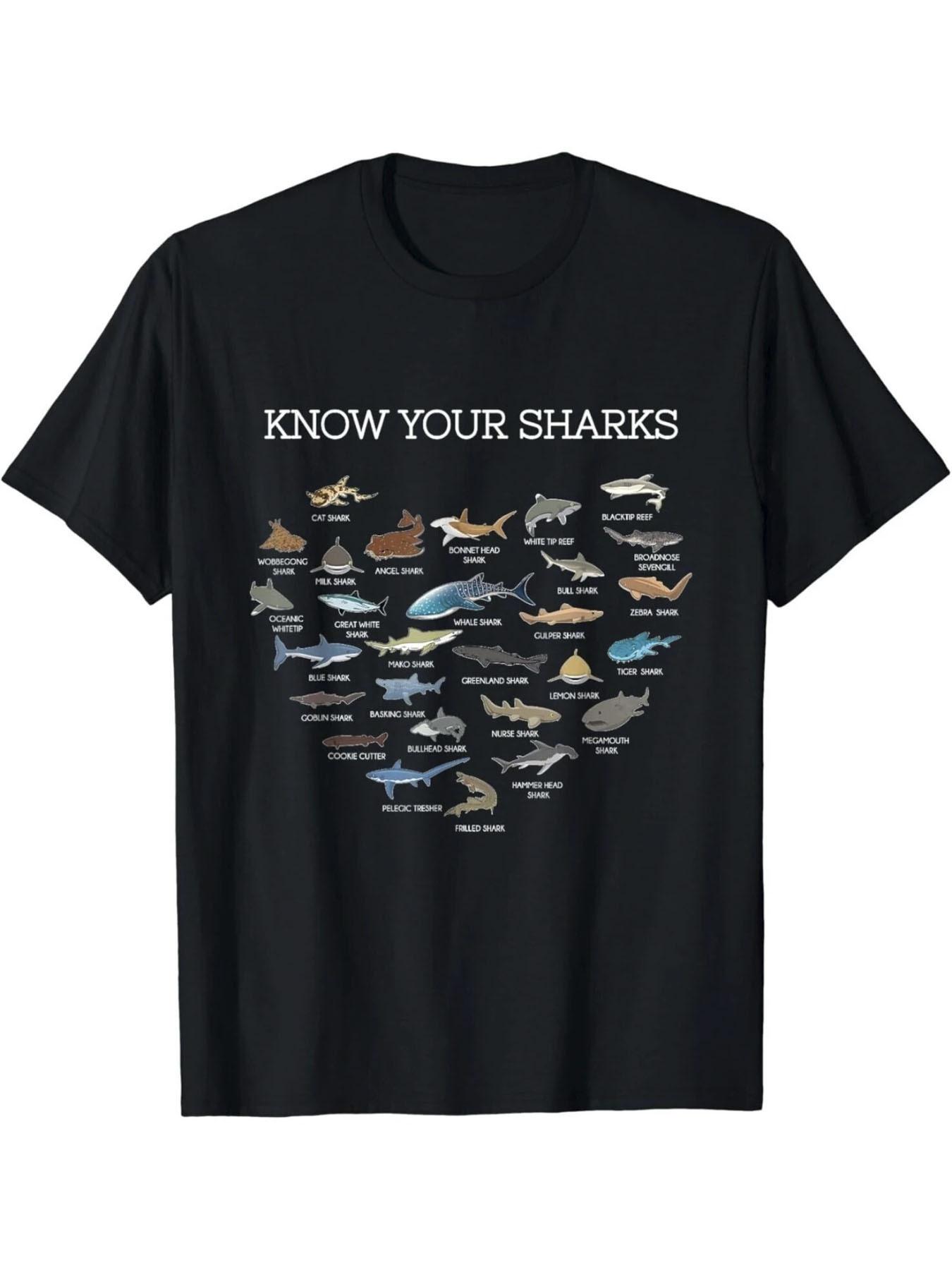 

Ocean Shark Pattern-100% cotton summer short-sleeved O-neck men s printed T-shirt. 4XL
