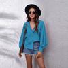 Spring Stand Up Collar Lantern Sleeve Shirt Women's Solid Color Long Sleeved Shirt Chiffon Shirt Blouses & Shirts