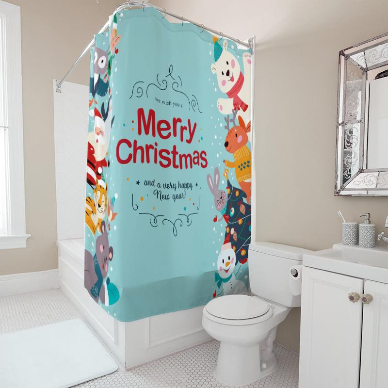 TU Christmas Shower Curtain Festive Holiday Decor Merry Xmas Bathroom Fabric Waterproof Backdrop Holiday Season Style