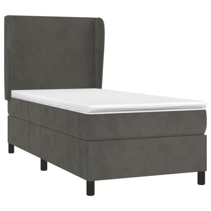 3129058 vidaXL Lit à sommier tapissier et matelas Gris foncé 80x200 cm Velours