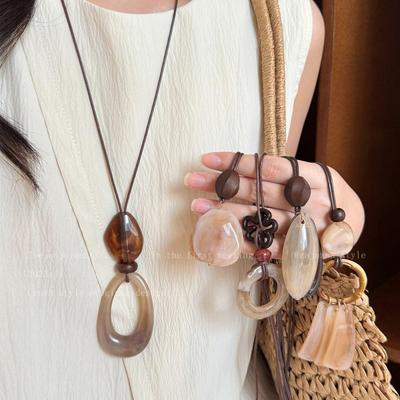 Myer Brown Ombre Long Necklace for Women - Early Autumn Pendant with Unique Design As a Sweater Chain Accessory