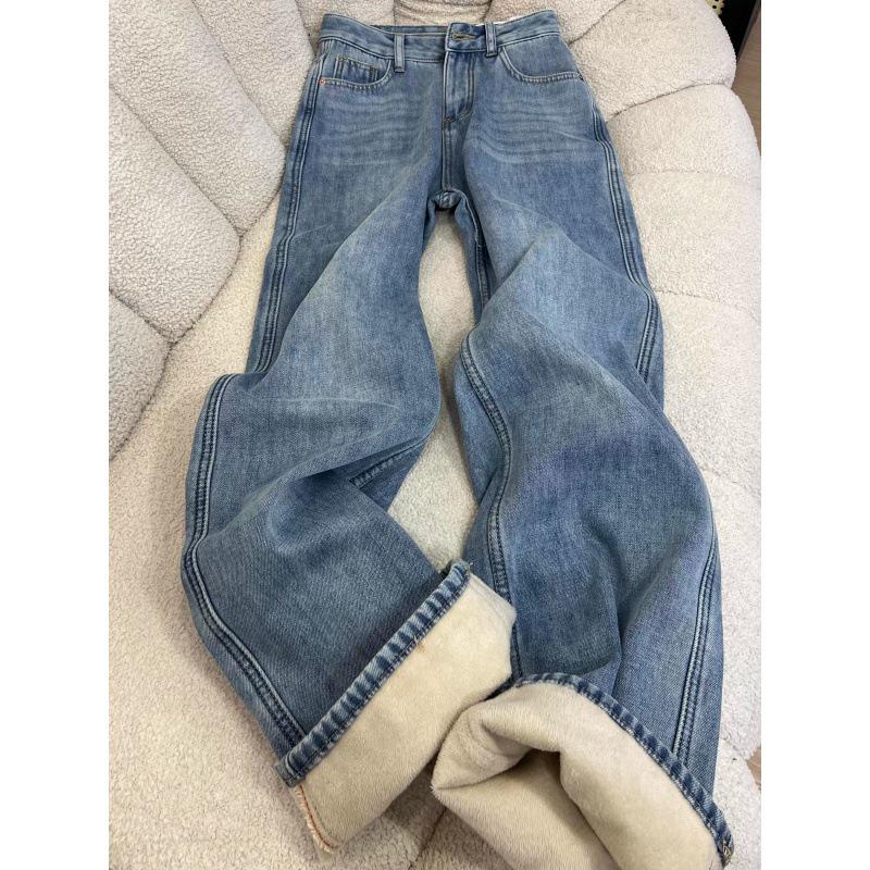 Women s Plus Size High-Waisted Velvet Lined Slimming Wide Leg Jeans 4XL