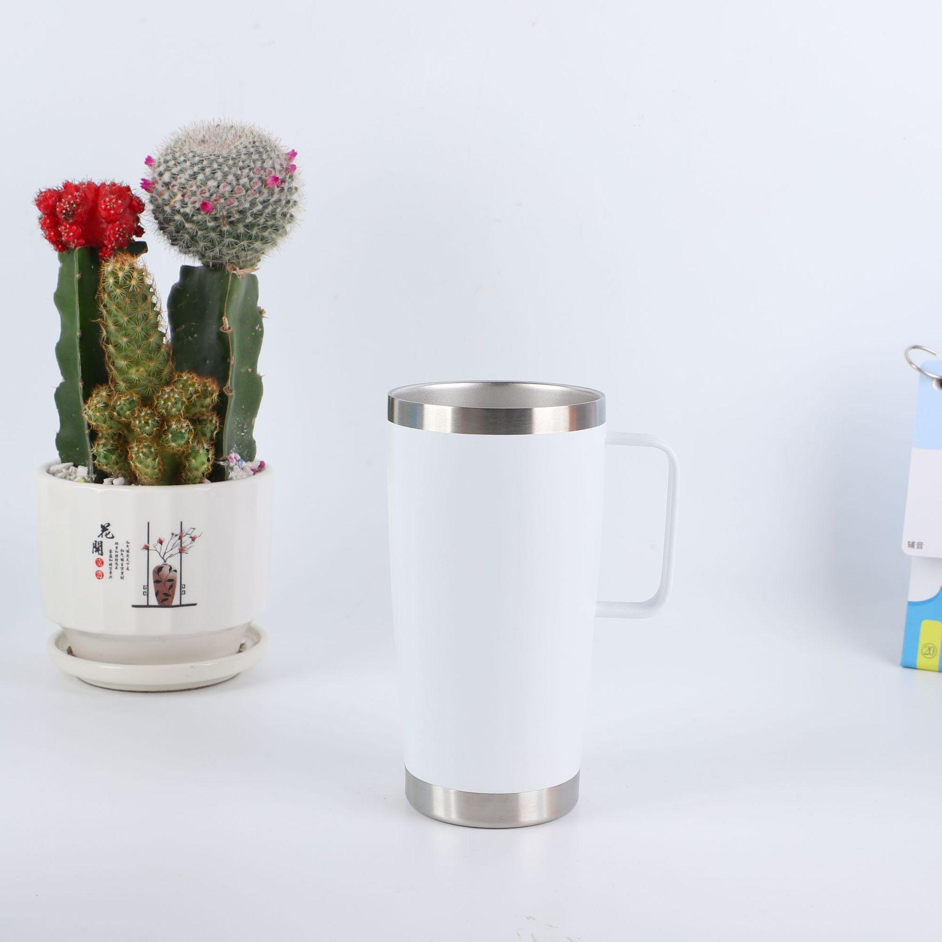 

20 унций термокружка для кофе термокружка с крышкой, нержавеющая сталь двойной стенки вакуумный дорожный стакан с ручкой подарки 20oz белый