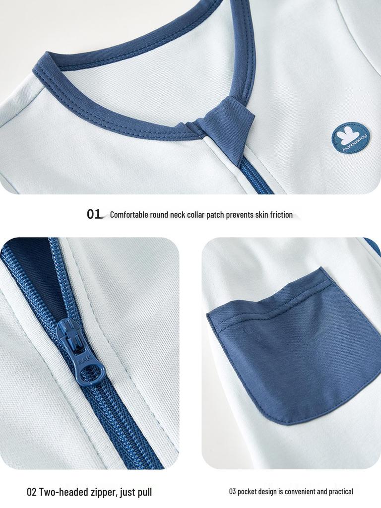 Children's Long Sleeve Cotton Pajamas with Back Zipper - Anti-Kick, Lightweight for Spring/Summer