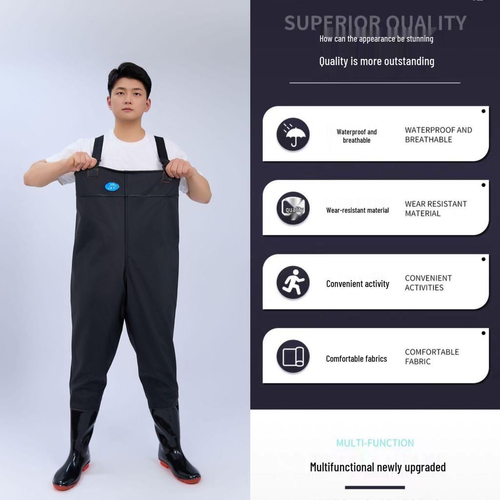 Fisher King 110D Black Cowhide Pattern Waterproof Fishing Waders and Boots