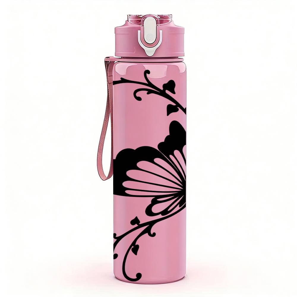 1PC Swirl Frame Butterfly Line 750ml Color Plastic Sports Water Bottle Leakproof Flip Straw Lid Suitable for Sports Office Home Use
