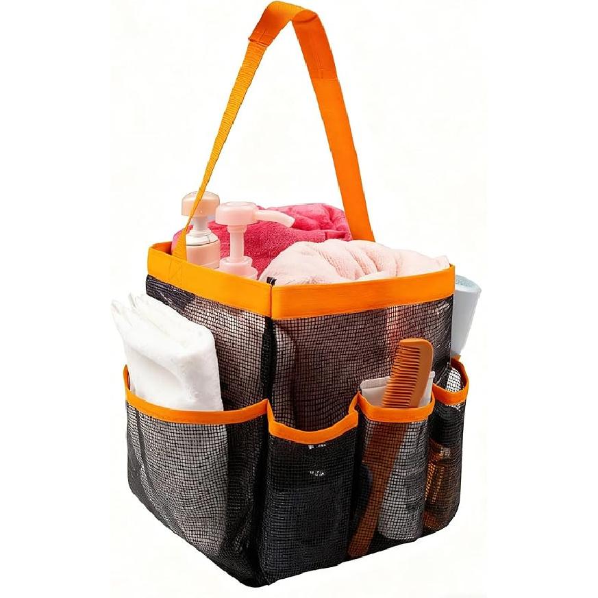 Mesh Shower Caddy Bathroom Portable College Dorm Essentials for Girls Guys Shower Tote Beach Camp Travel Hanging Toiletry Bag Black