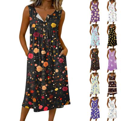 Women's Casual Sleeveless Button-down Mid-length Dress