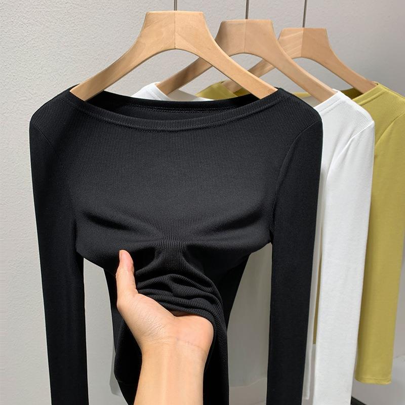 Modal Bottoming Shirt Women's New Women's Clothing Temperament One-word Shoulder Long-sleeved Inner Shirt Elastic Waist Top