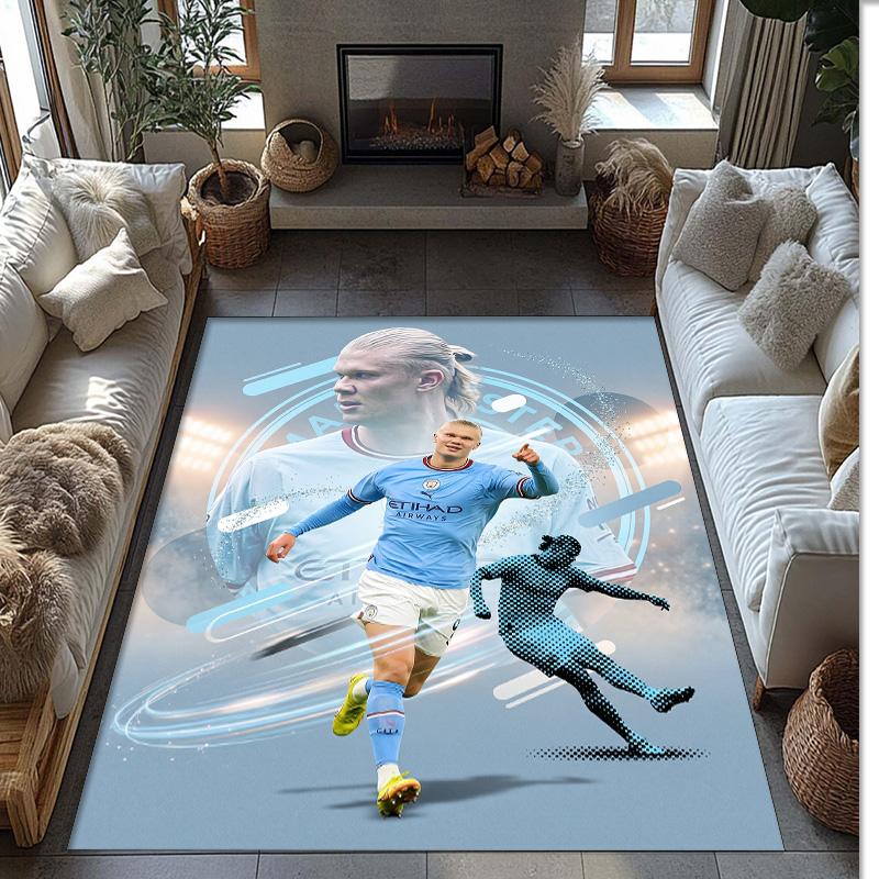 Erling Haaland Calcio Football Pattern Tappeto Morbido per Area Tappeto per Pavimento Interno Antiscivolo Tappetino Decorazione Sportiva per Camera da Letto