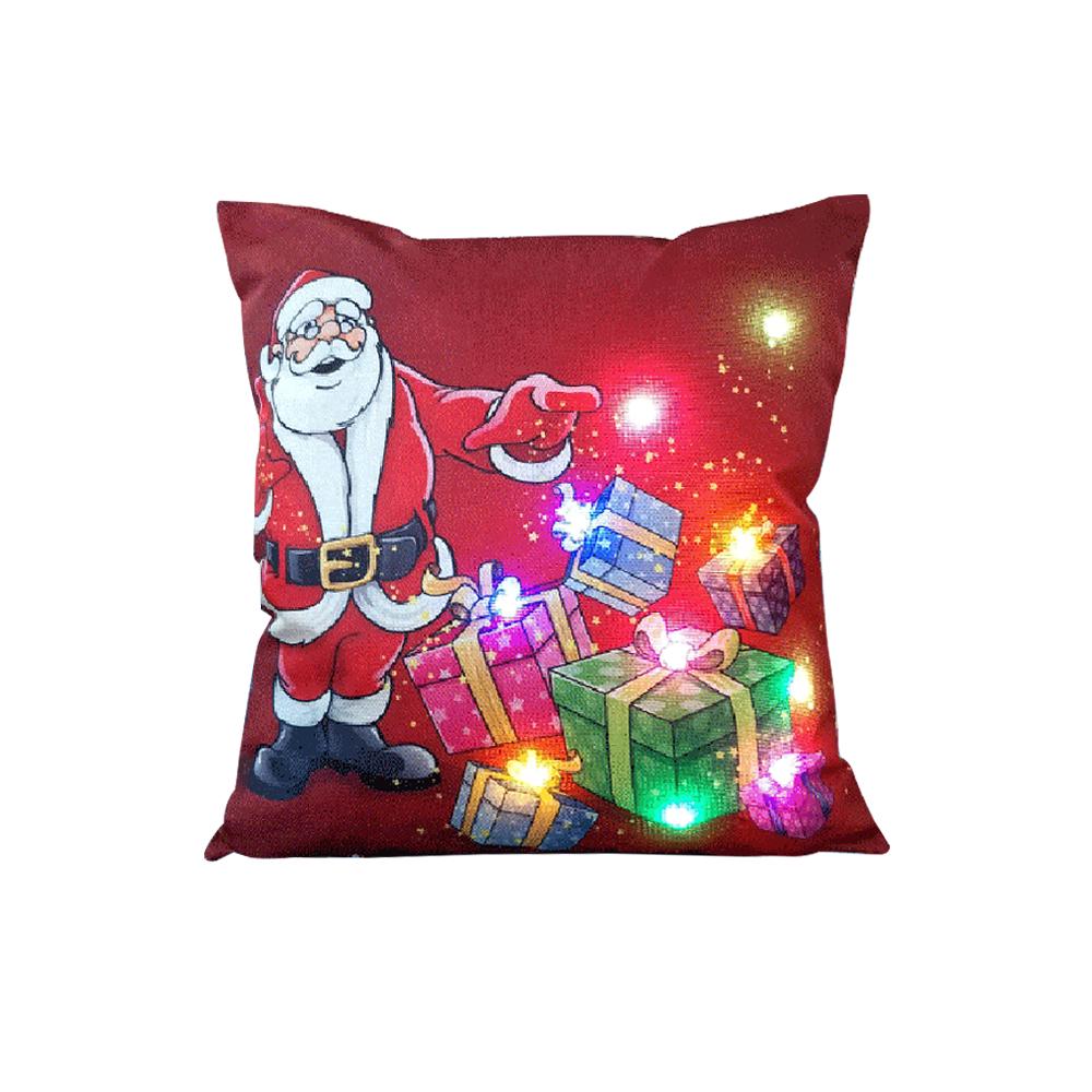 18 * 18 Inches / 45 * 45cm Linen Colorful LED Light Merry Christmas Cushion Cover Decorative Sofa