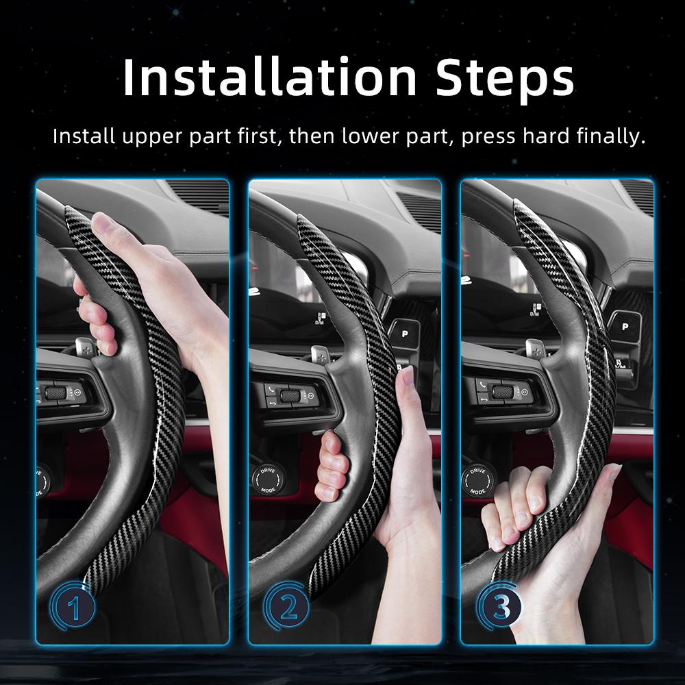 Suitable for Citroen Carbon Fiber Texture Steering Wheel Cover with Segmented Quick-Release Design, Durable Black Accessories for Models Such as C3, C