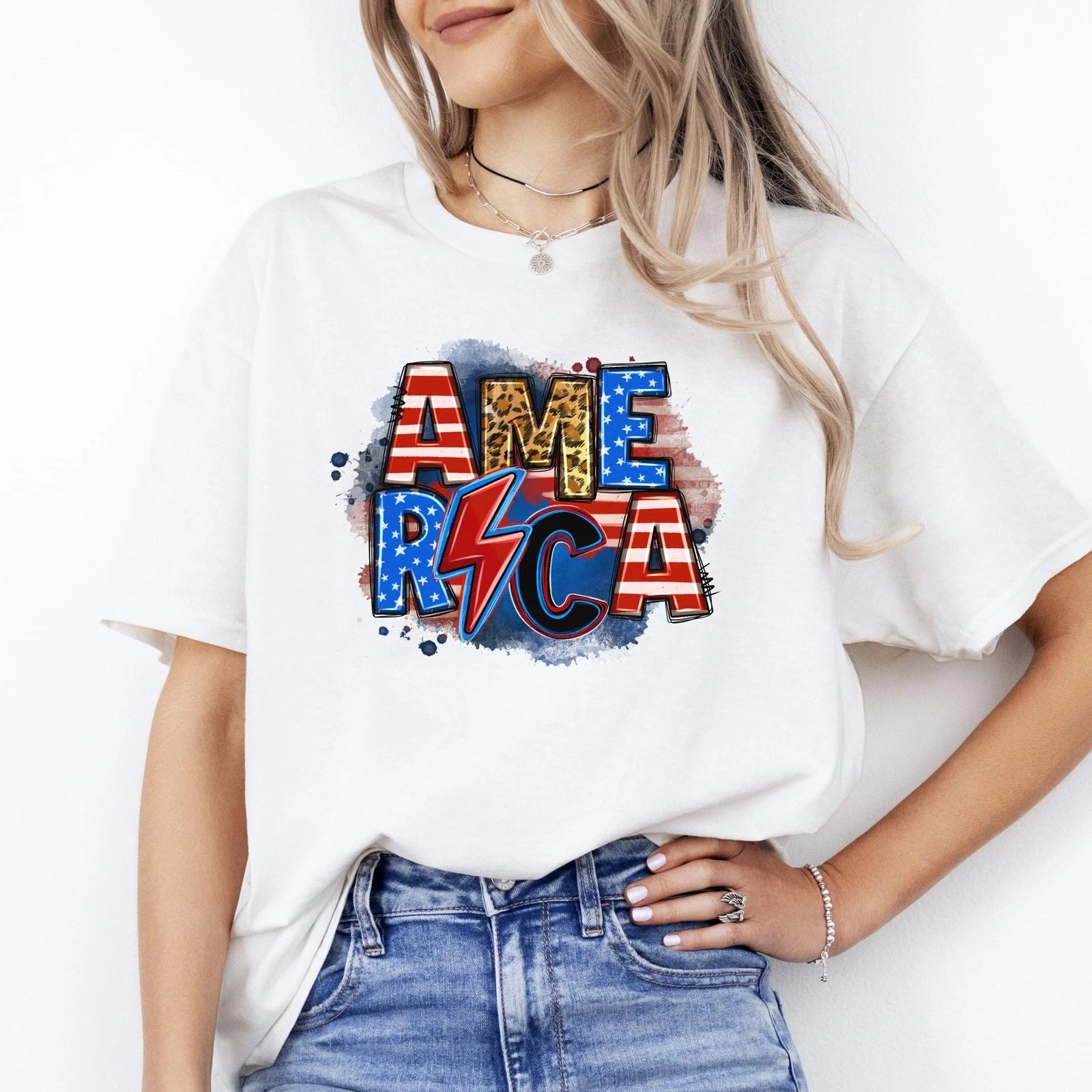 America lightning bolt T-Shirt US flag America July 4th Unisex tee White Sand Gr 4XL