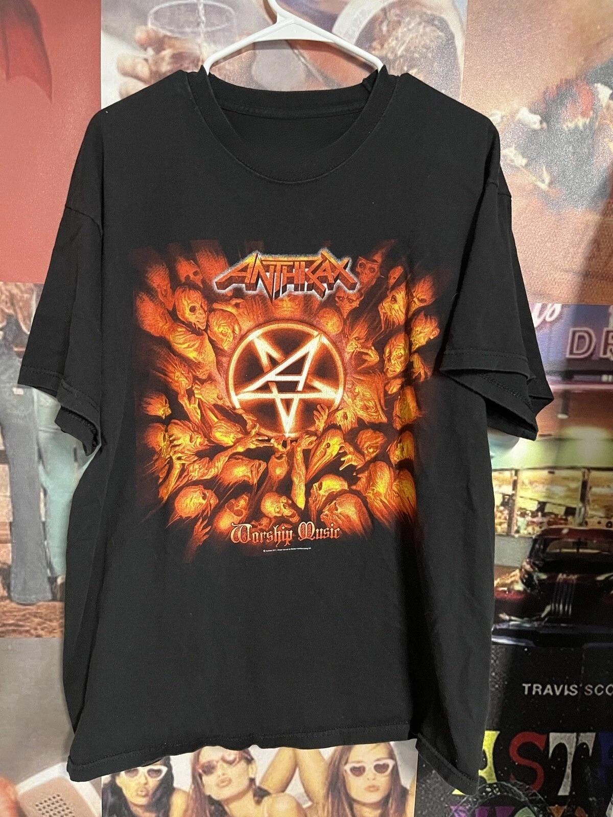 

Vintage Y2K 2000s Anthrax Band Merch T-shirt “worship Music” S-4XL Personalized European American Y2k Cotton Couple 4XL