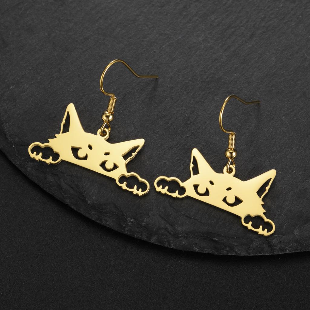 Cazador Sneaking Cat Earrings for Women Stainless Steel Cute Animal Kitten Drop Earrings Jewelry Birthday Gift 2026 New
