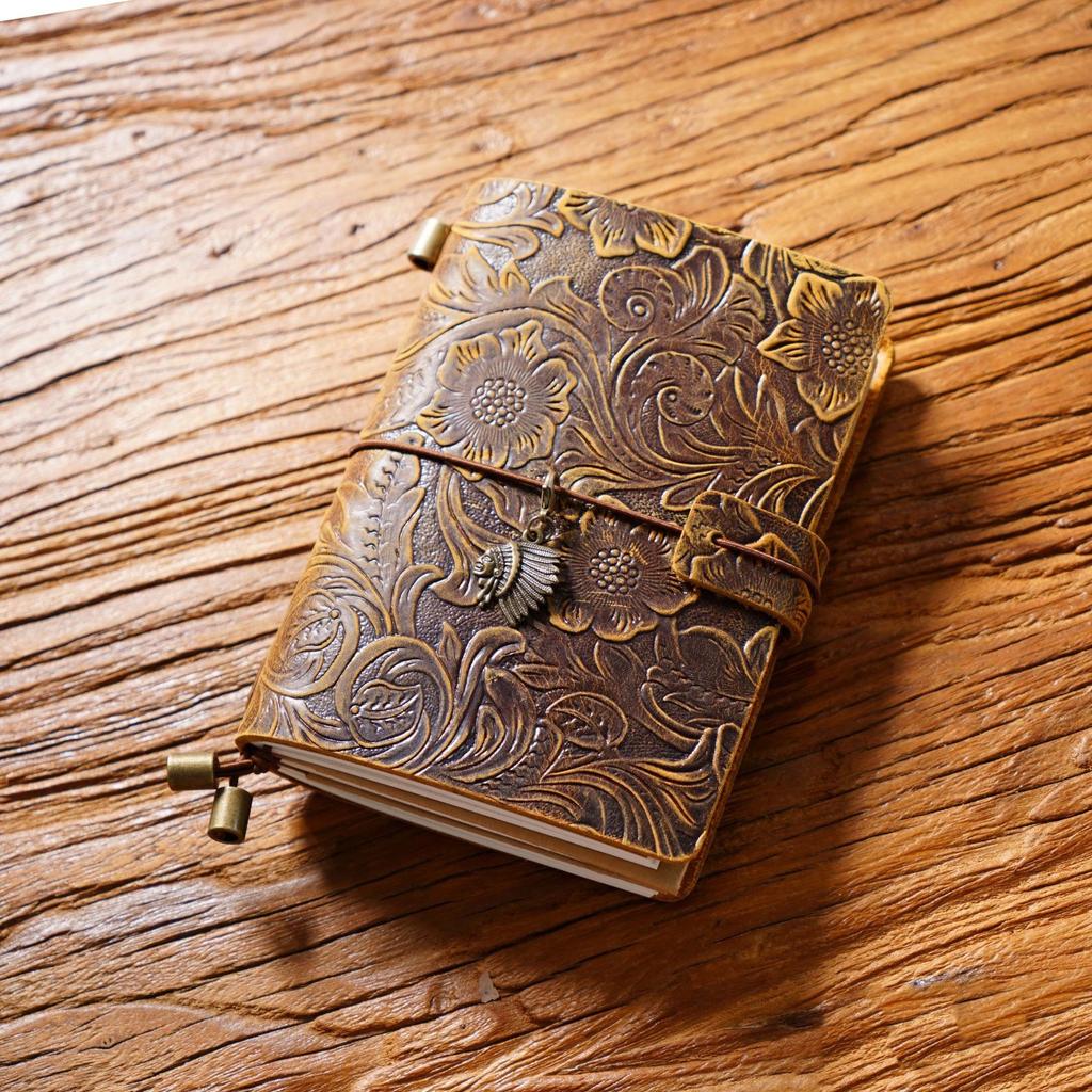 2026 Retro Carved Cowhide Travel Notepad Handmade Notebook Stationery Handbook Creative Diary
