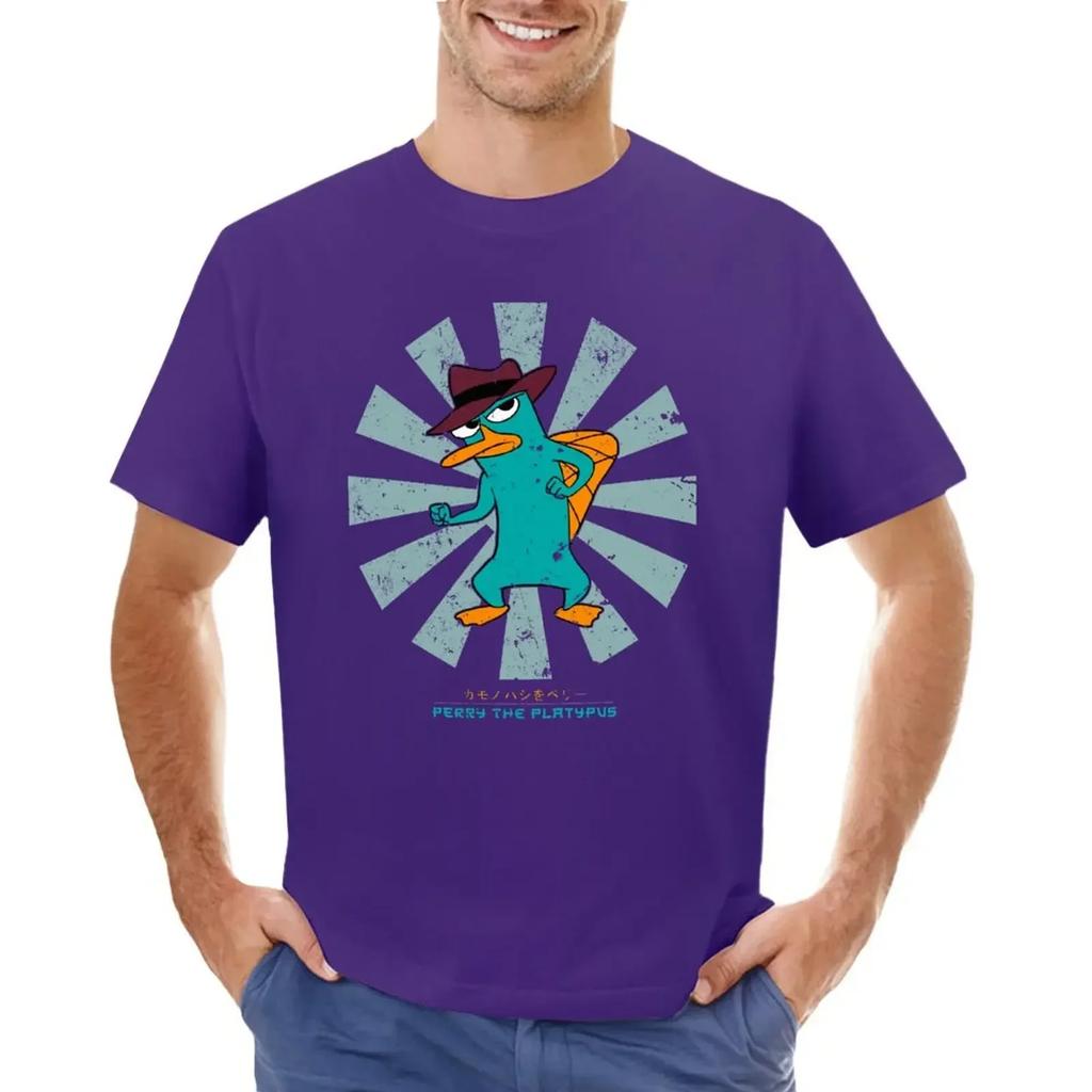 Perry das Schnabeltier Retro Japanisches T-Shirt kawaii Kleidung schnelltrocknende schwere T-Shirts für Herren