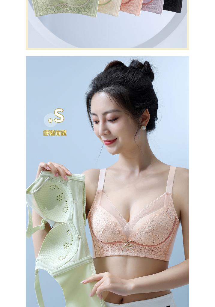 [Fresh Fairy Style] Lace Non Steel Rim Bra with Bow Decoration and Non slip Shoulder Strap Design
