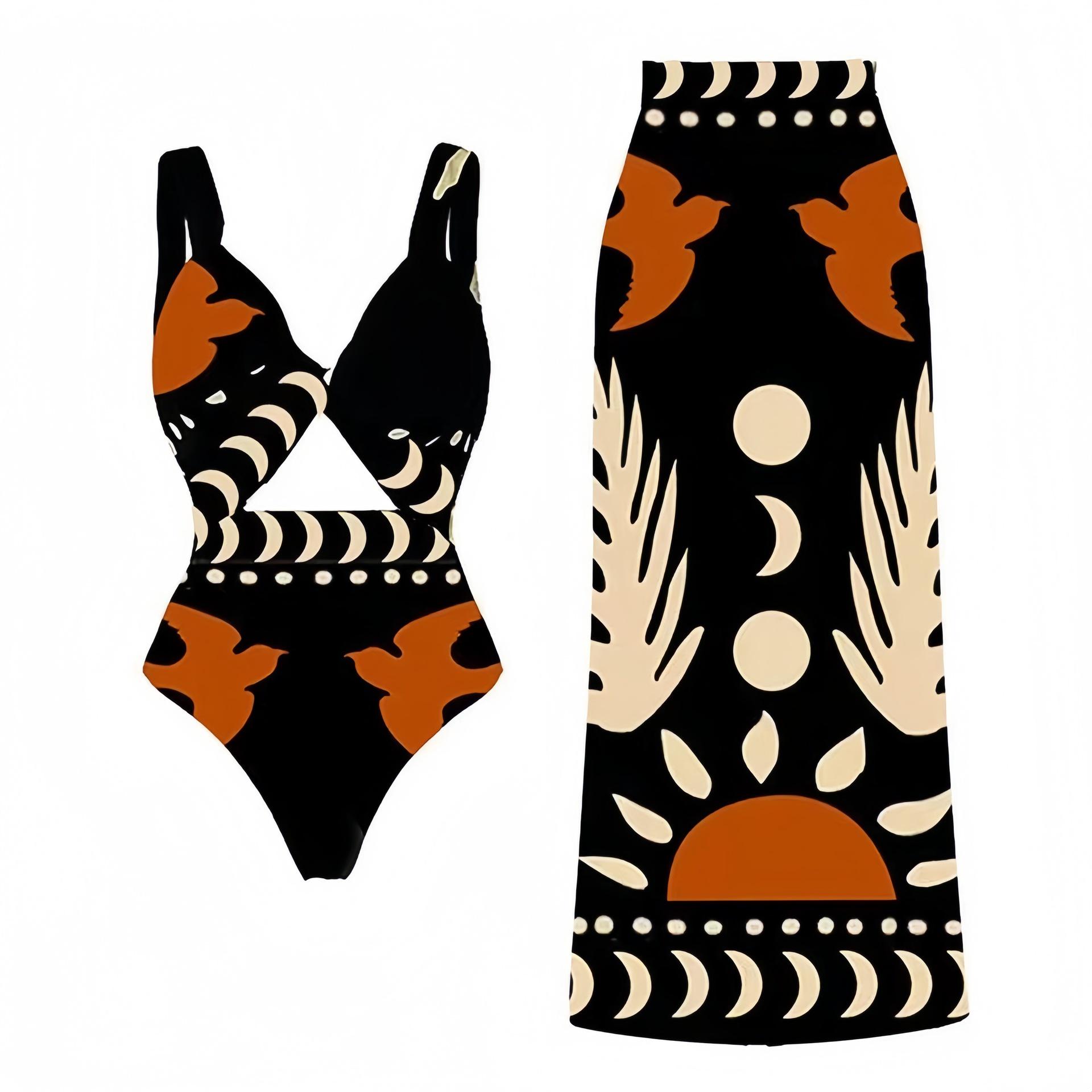 

2024 Retro Print Mesh Long Pants Bikini Swimsuit Small