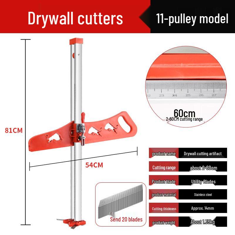 Multi-Functional Gypsum Board Cutter with Folding Handle and Dust-Free Stainless Steel Blade