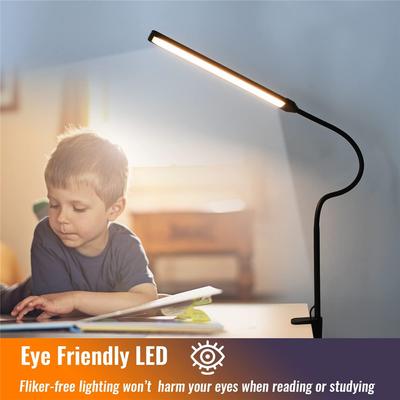 LED Desk Lamp with Clamp Eye-Caring Clip Desk Lights for Home Office 3 Modes 10 Brightness Long Flexible Gooseneck Table Lamps