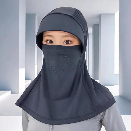 Sun Hat Ice Silk Cooling Fabric UPF50+ Full Face Neck Gaiter Sun Protection Hat Breathable Holes Thin Cycling Headgear