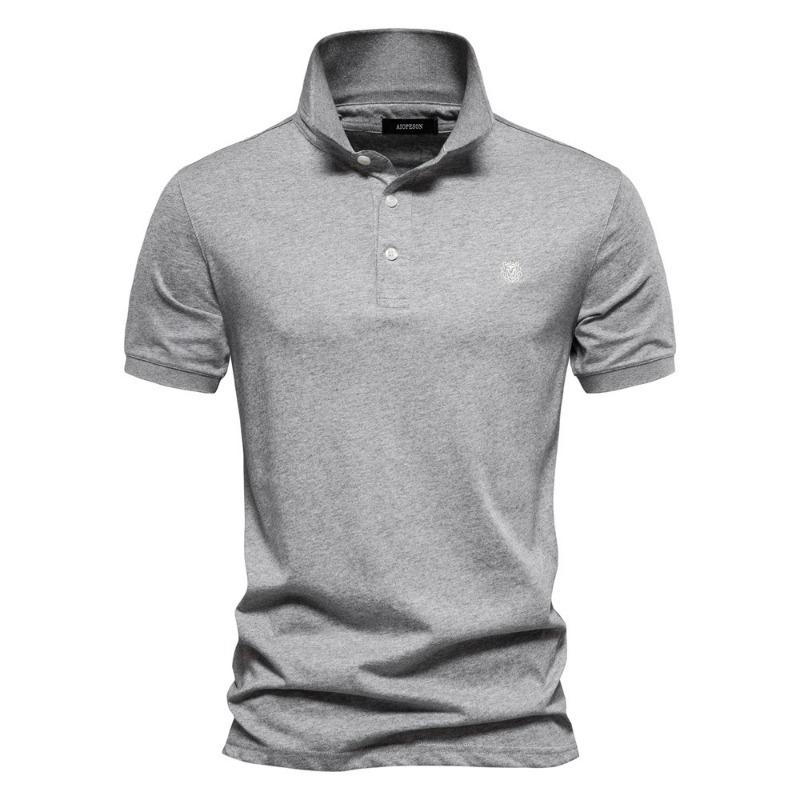 Men's Korean-Style Solid Color Cotton Polo Shirt  Sporty Casual Embroidered Button Lapel Short-Sleeve Top