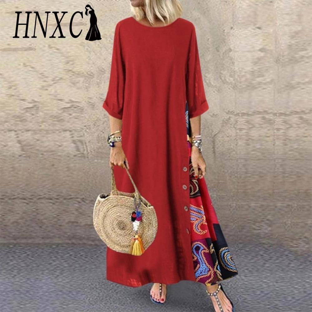 HNXC 12 Color Women Fashion Casual Loose Long Sleeve Floral Print Party Maxi Dress Plus Size Vestidos Longos Robe
