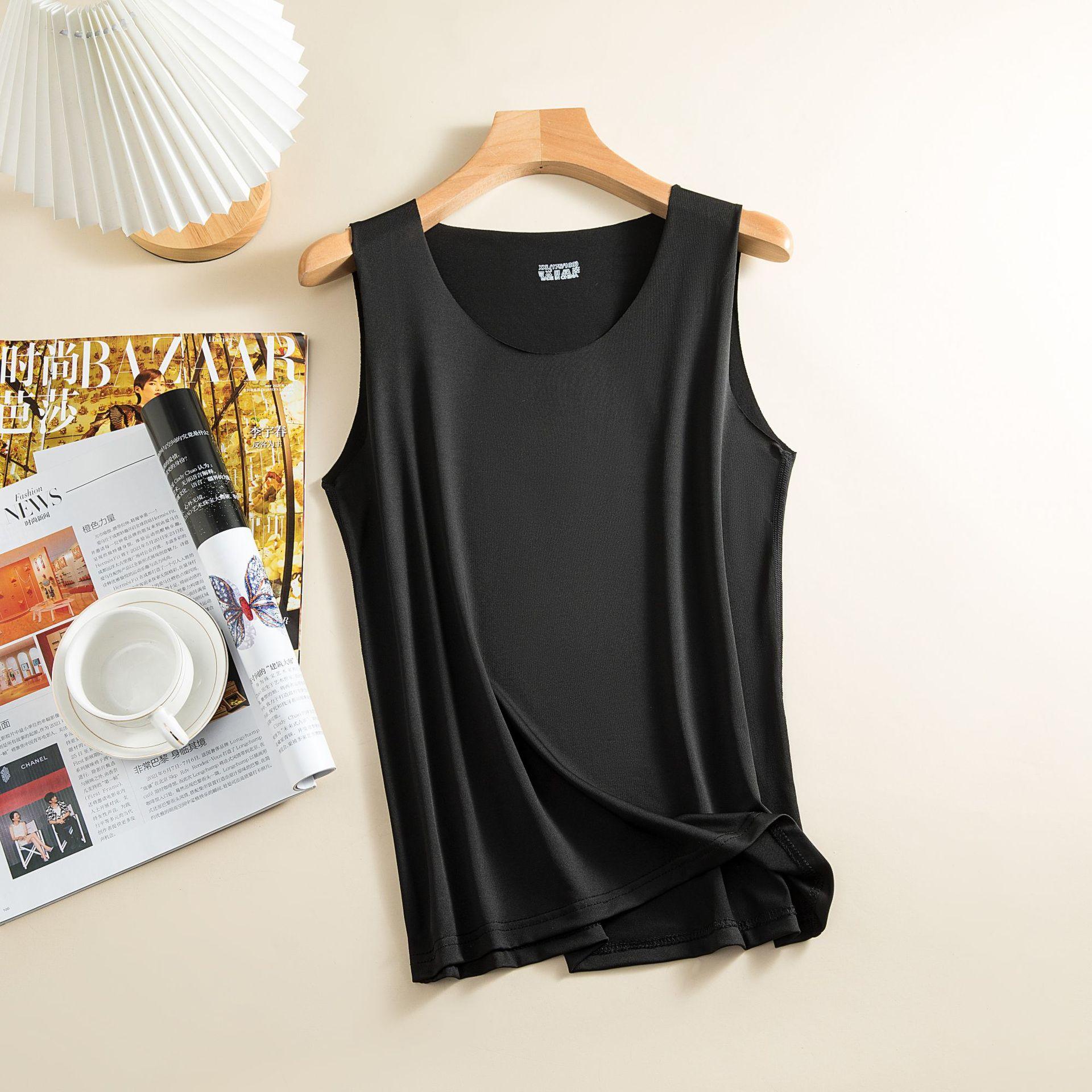 

Женский нижний жилет из ледяного шелка, бесшовный, без рукавов, чистый цвет, плюс размер, эластичный, с круглым вырезом, с сухим охлаждением, бретелька для летних свиданий, офиса, отдыха 4XL чёрный