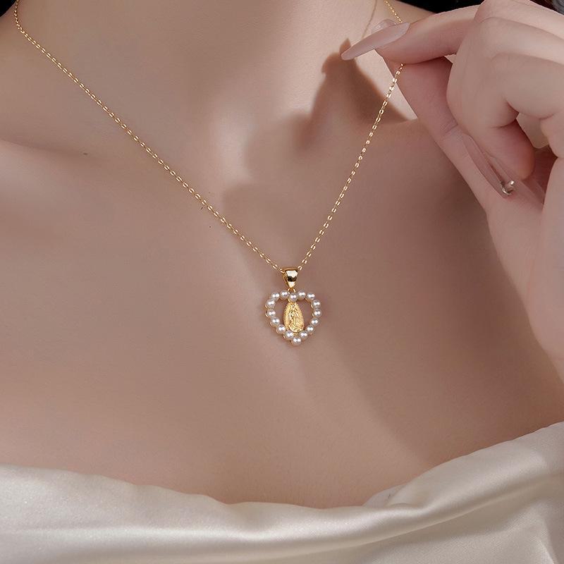 Banyan Tree S925 Silver Virgin Mary Pearl Clavicle Necklace for Women