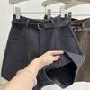 Plus Size Gray Woolen Wide-Leg High-Waisted A-Line Shorts for Women - Petite Slimming Casual Pants for Spring/Autumn