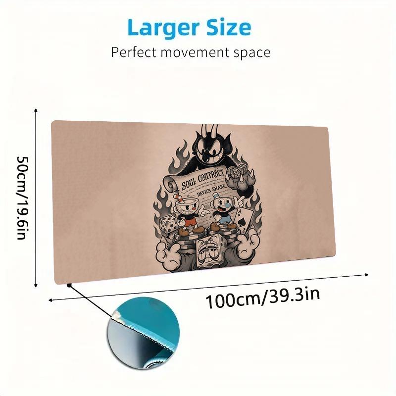 Cuphead & Mugman Druck Kissen Rutschfest Laptop Tablet Großes Mauspads XXL Matte Mini-PC Spielmatte Mit Verriegelter Kante
