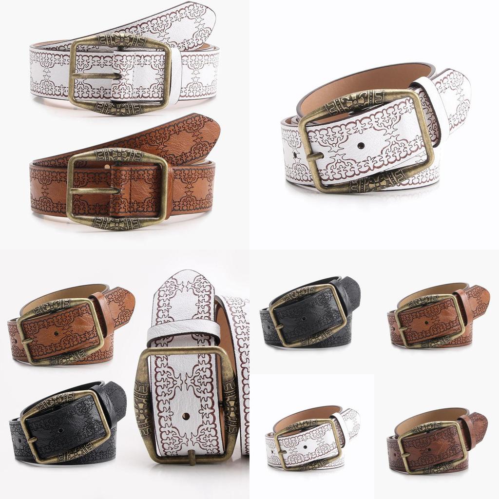 Cultural Embossed Pu Waist Belt For Women With Metal Buckle For Ethnic And Street Style