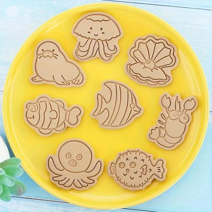 Animal Cookie Cutters with Stamp Sea Animals Sea Fish Molds 8pcs