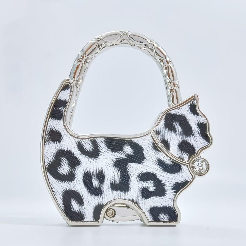 Fashion Leopard Print Cat Handbag Hook Portable Creative Table Hanger Durable Foldable Bag Hanger for Table
