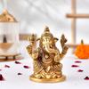 100% Pure Brass Ganesha Ganpati Statue, Small Ganesh Idol, Gold - 3.1 Inch