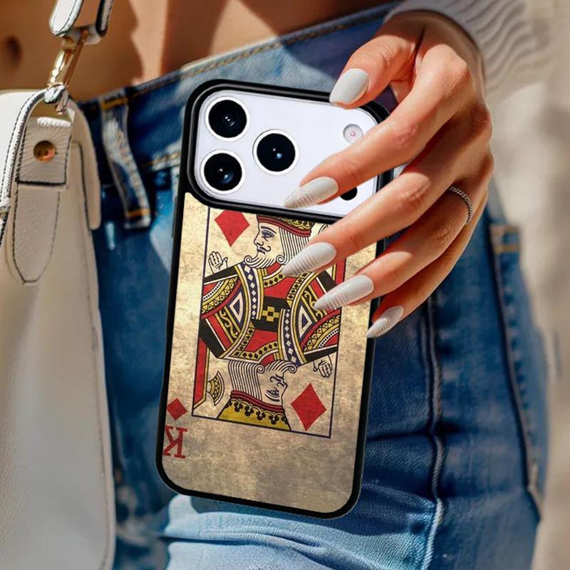 

King Of Diamonds Playing Cards Phone Case For iPhone 17 Air 14 15 13 12 Max Cover For Apple 14 15 16 16e 11 Pro Max Plus iPhone 14pro max