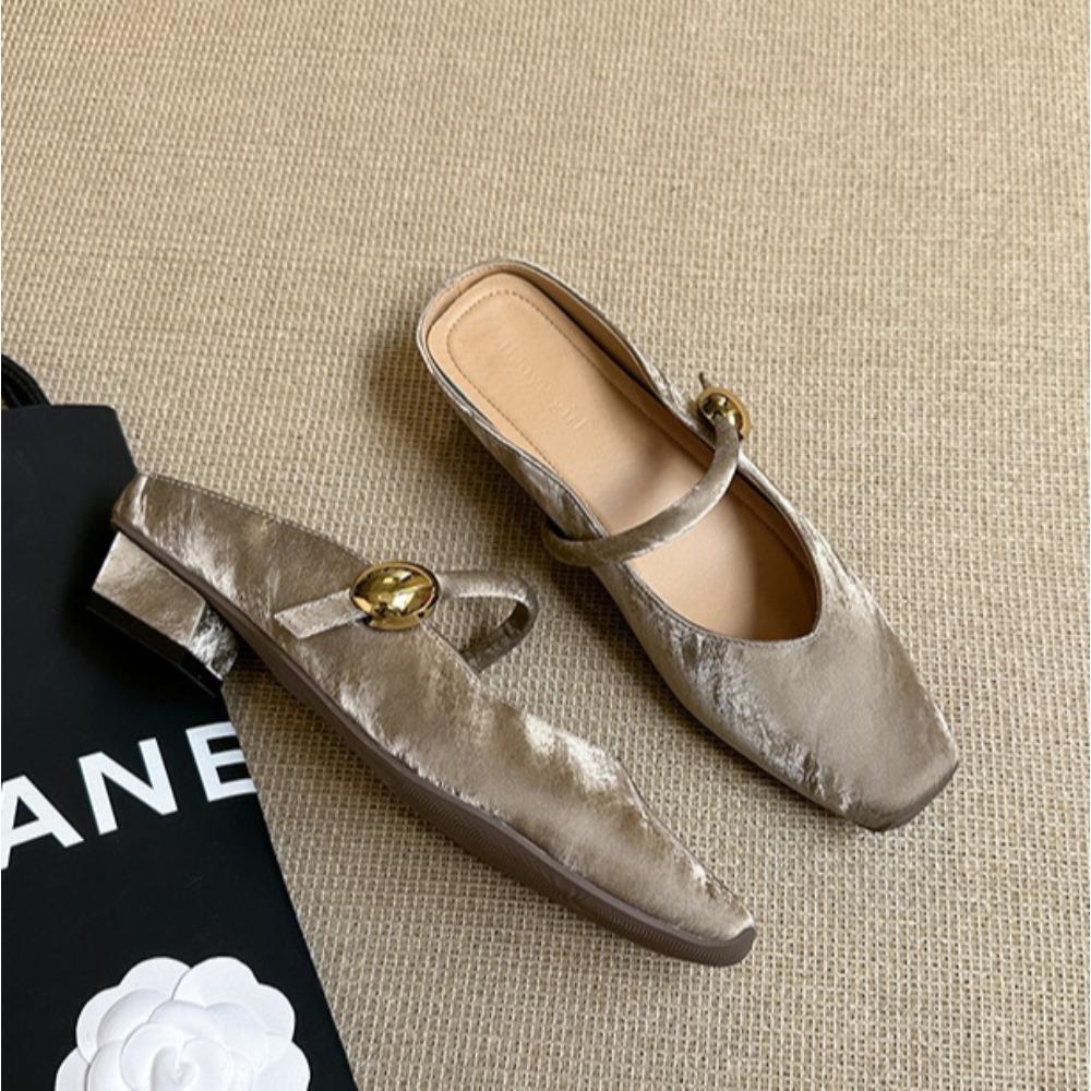 Fashion Baotou Half Slippers Women's Spring/Autumn New Shallow Mouth Pumps Women Interior Height Increase Large Size Women's Shoes 40-42