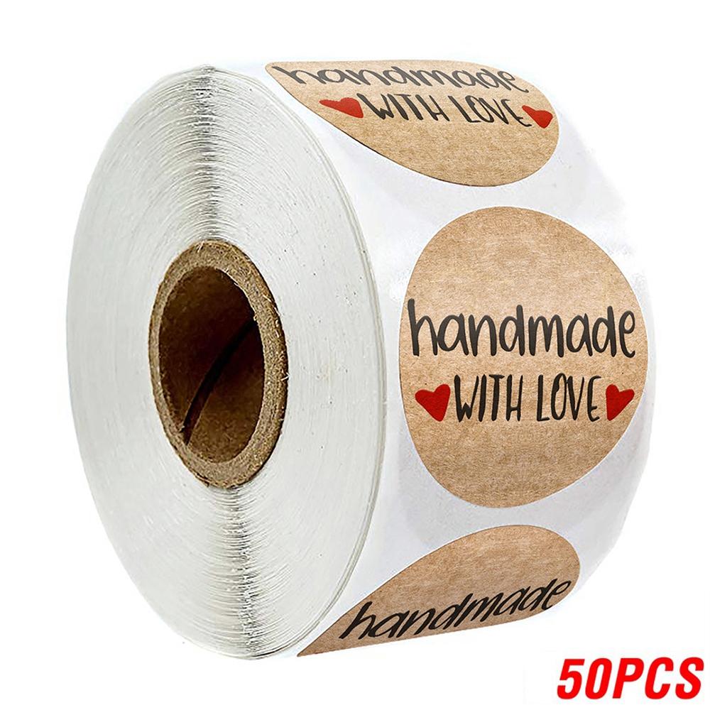 50-500Pcs Kraft Paper Homemade With Love Stickers Scrapbooking For Envelope And Package Seal Labels Sticker Stationery Handmade