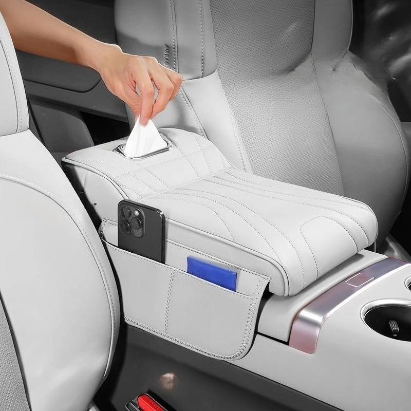 1pcs Car Center Console Armrest Cushion Thickened Arm Rest Box Pad With Side Extension Cushion And Tissue Holder