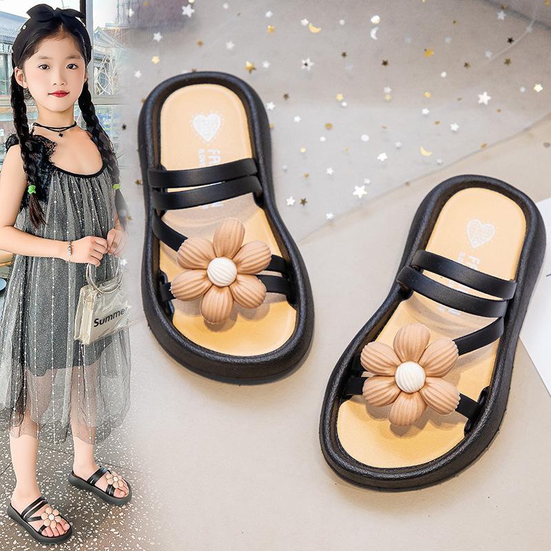 Mädchen Hausschuhe Sommer Neu Rutschfeste Weiche Sohle Prinzessinnenstil Frische Blumen Dual-Use Flache Sandalen
